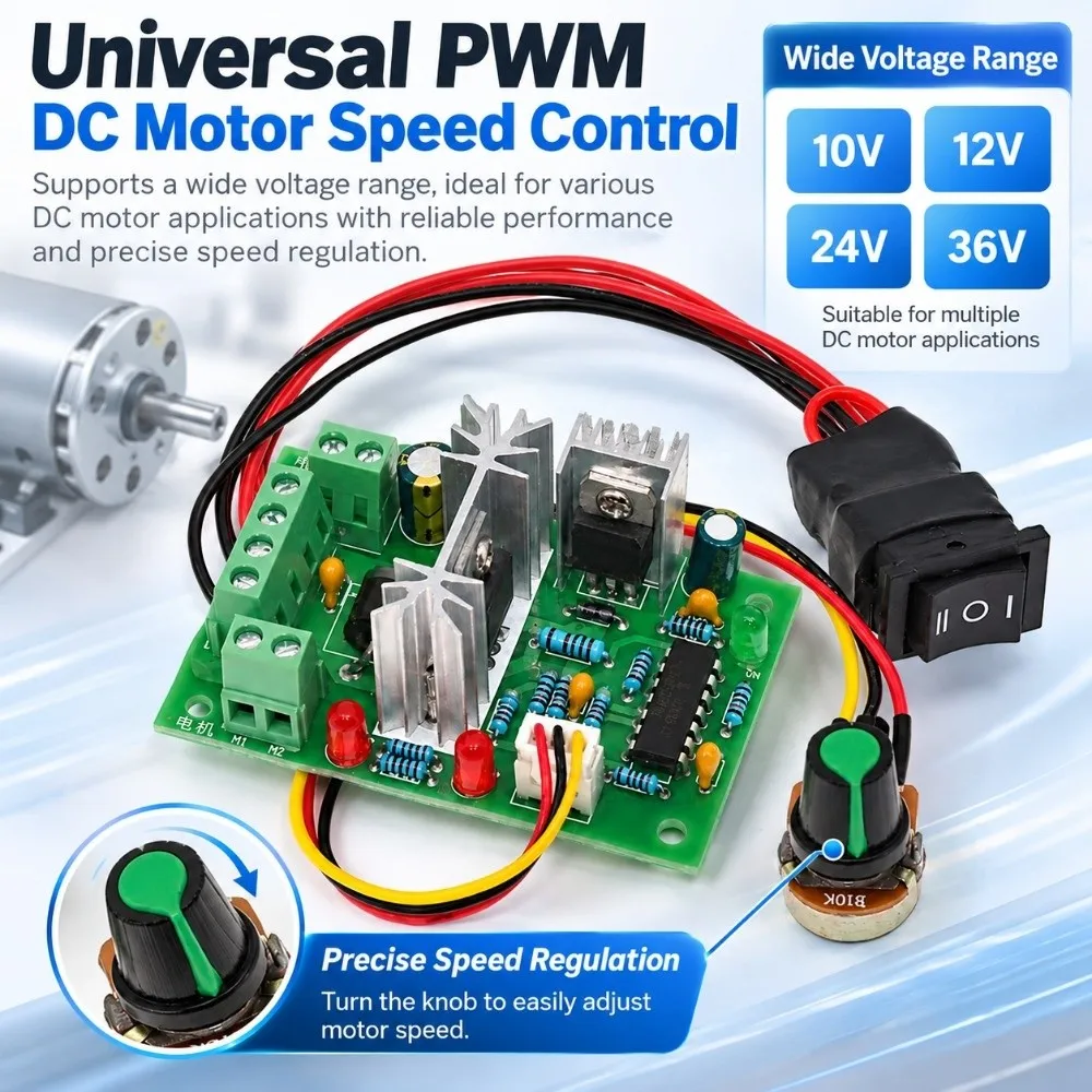 10V 12V 24V 36V DC Motor Speed Controller 150W Positive Inversion Switch PWM Controller Module CC Variable Speed Controller