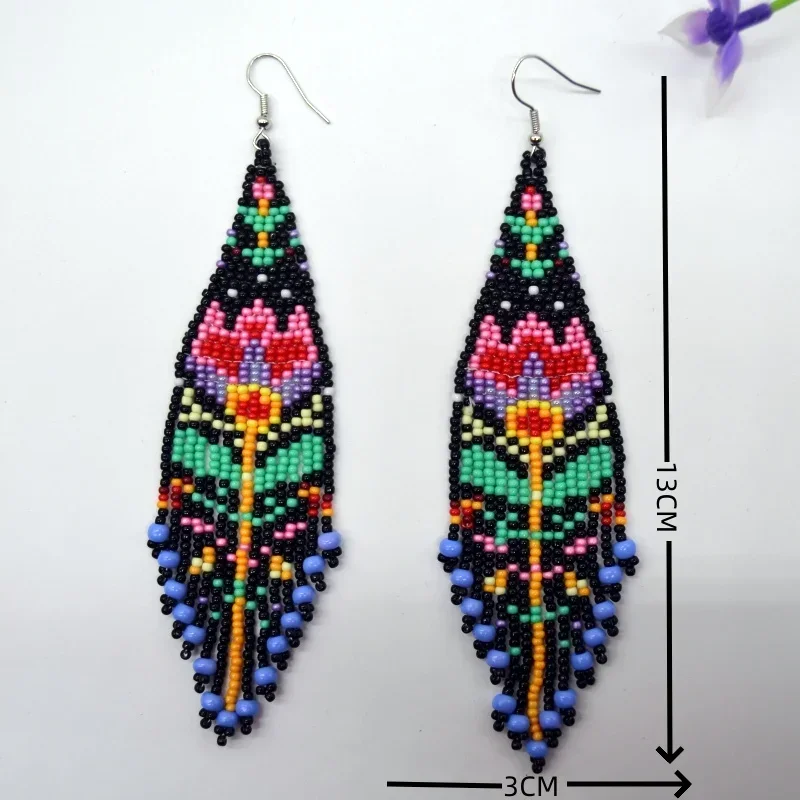2025 심플 핸드메이드 비즈 귀걸이, 기하학적 핸드 니팅 보헤미안 그라데이션 컬러 비즈 여성용 귀걸이