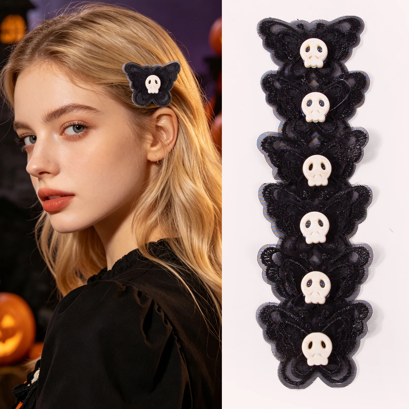 6pcs Creative Skeleton Butterfly Hair Clips for Women Girl Gothic Style Colorful Hairpin Halloween Makeup Party Hair Accessories