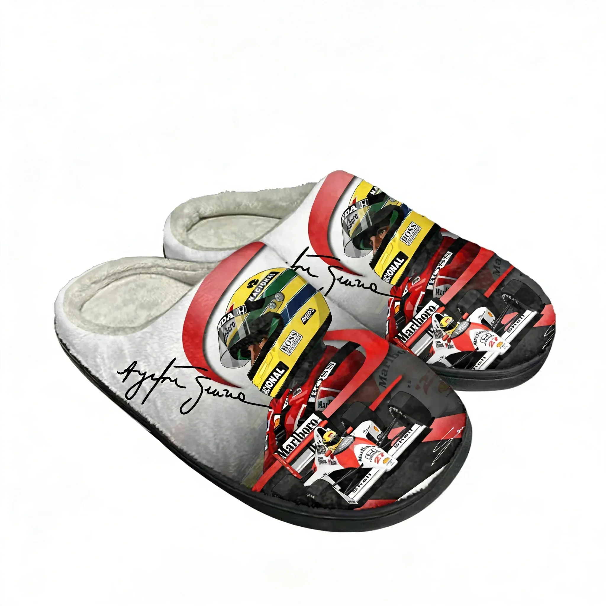 

Ayrton Senna racing graphics Home Cotton Slippers Mens Womens Plush Bedroom Winter Keep Warm Cotton Slippers Slipper Custom Shoe