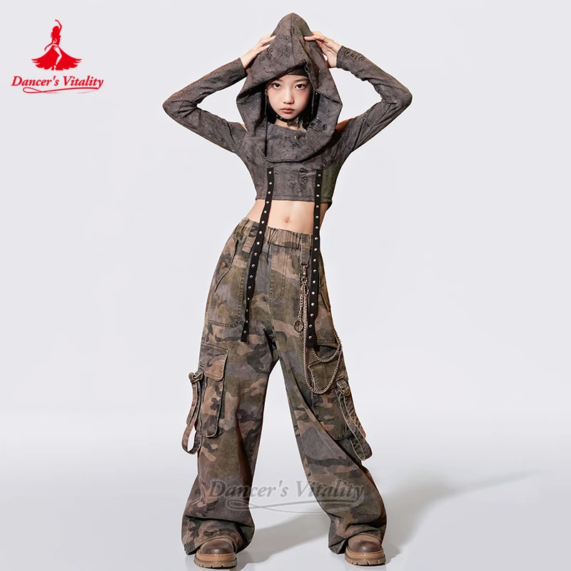 청소년 스트리트 댄스 트레이닝&퍼포먼스 2피스 세트 댄서의 활력 어린이 케이팝 재즈 그룹 연습복 소녀용