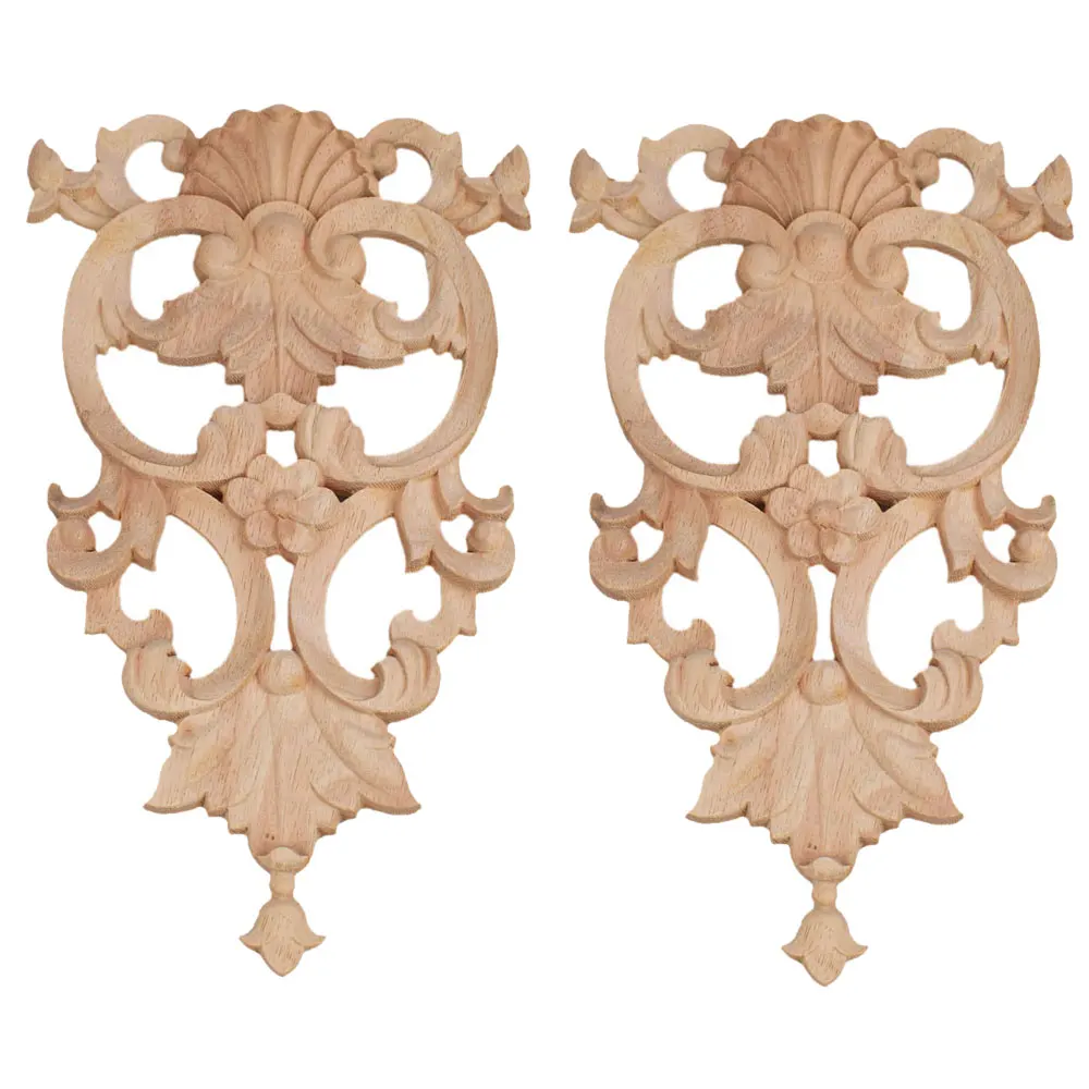 2Pcs Home Door Decor Wood Carved Long Applique Frame Corner Onlay Unpainted Furniture Accessories Craft Wood Carving Decal 30cm