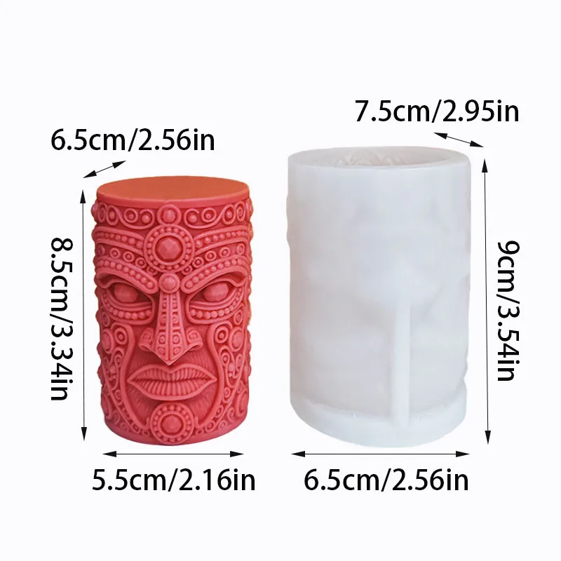 【Exotic Totem】Artistic Line Art Human Face Symmetrical Pattern Cylinder Candle Holder Shape Candle Mold Complex Line Art Candle Silicone Mold Luxurious Pattern Totem Candle DIY Tool