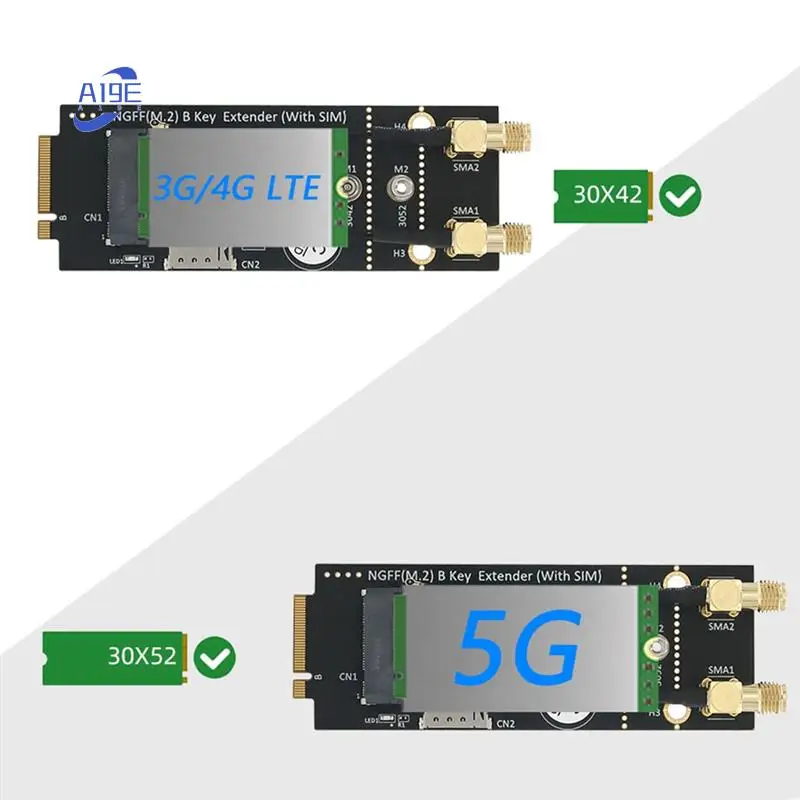 

Адаптер беспроводного модуля Key-B A19E-M.2 с поддержкой 5G 4G 3G LTE GSM модем черный для NGFF 3042 3052 M2 B Key Card