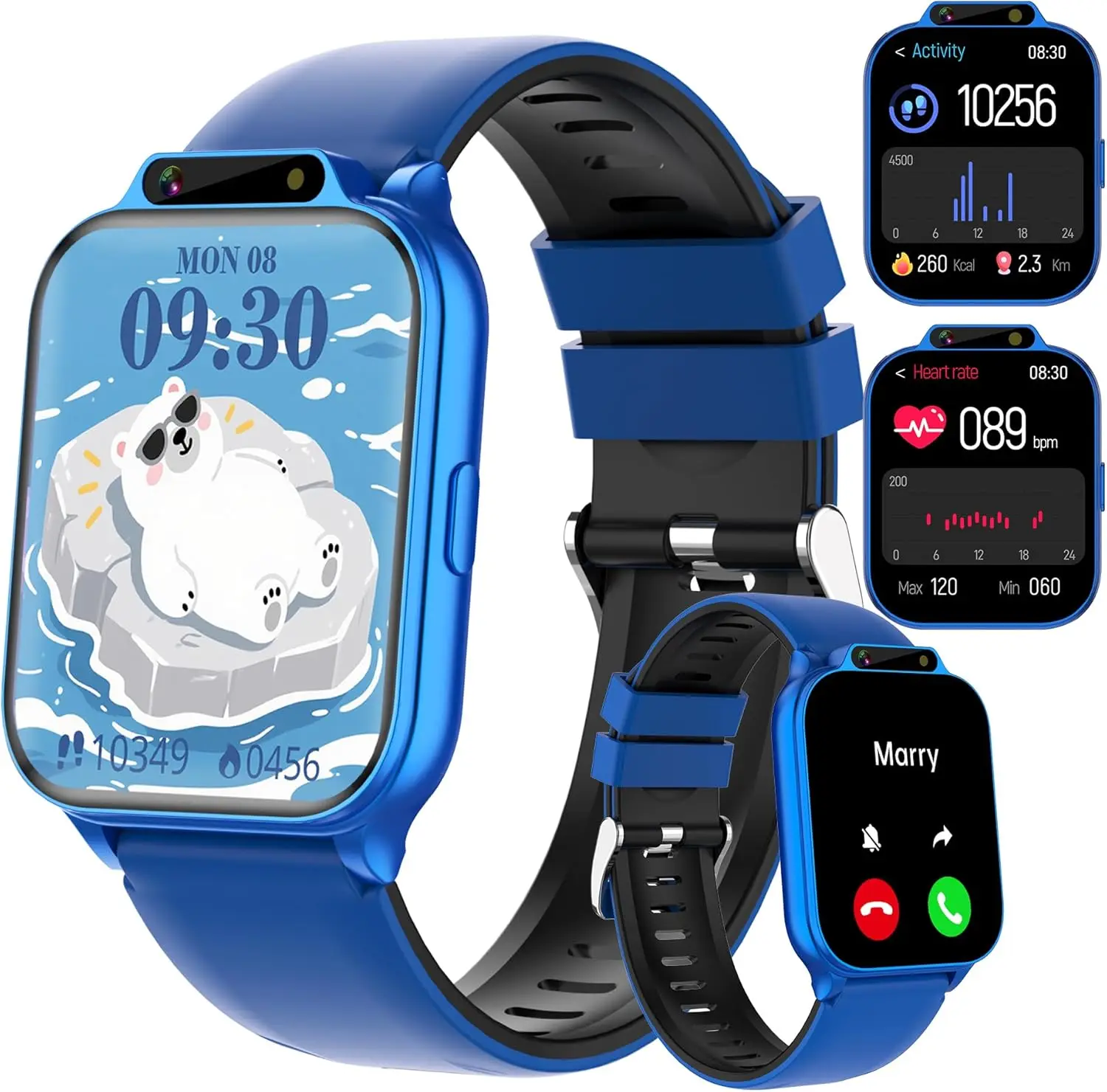 

Kids Smart Watch 1.85" Fitness Tracker IP68 Waterproof Heart Rate Sleep Monitor Camera Games for 4-13 Year Old