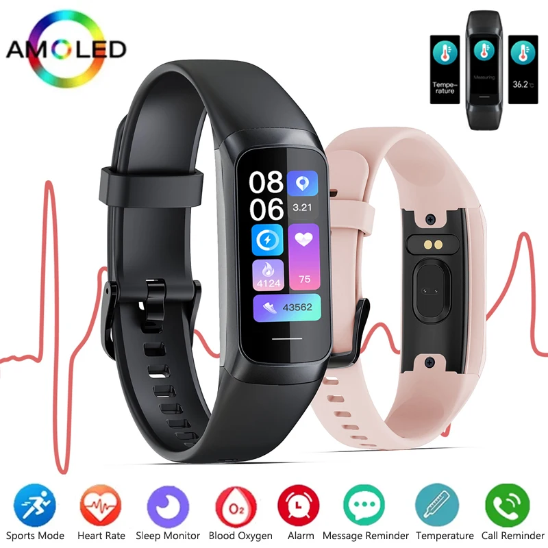

Smart Bracelet Women Female Amoled Color Screen Sports Heart Rate Blood Oxygen Health Sleep Multi-sport Mode Men Smartwatch