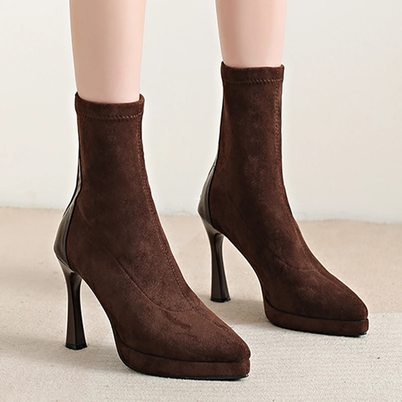 

High Heels Women's Boots Pointed Toe Suede Shoes Fashion Winter Ankle Boots 2025 New Dress Luxury Sexy Pumps Mujer Chelsea Botas