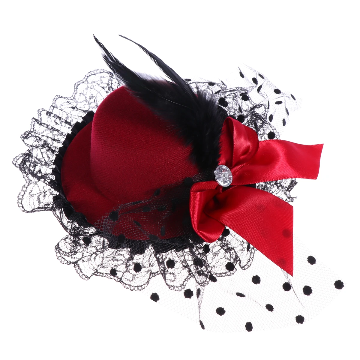 

Gauze Homburg Hairpins Bowknot Hair Clip For Kids Girls Party Performance Wedding Engagement Hat Hair Accessory Red