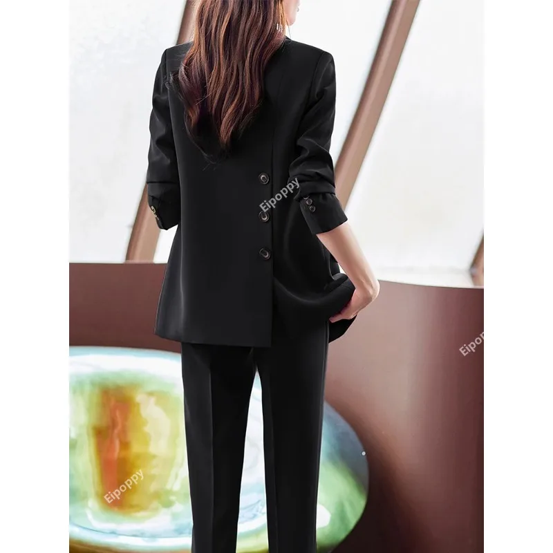 2024 Mode rosa schwarz braun Damen Hosen anzug formell 2 Stück Set Frauen Business Work tragen Langarm Jacke Blazer und Hose