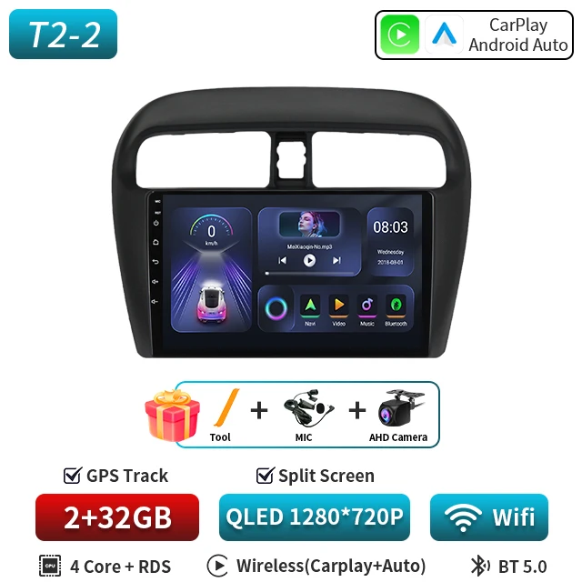 Android 16 9 "Voor Mitsubishi Mirage Attrage 2012-2018 2019 Autoradio Space Star 2014 Navigatie Stereo multimedia Tuning Scherm