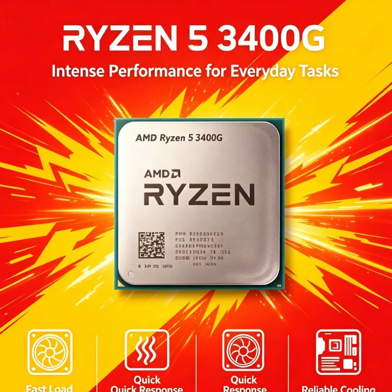 AMD R5 3400G Desktop Processor 3.7GHz Quad‑Core Eight‑Thread Socket AM4 Integrated Vega 11 GPU 65W YD3400C5M4MFH No Fan