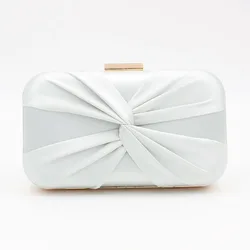 Classic Wedding Evening Bags Women Elegant Formal Party Glossy Silver Satin Clutch Knot Handbags Ladies Crossbody Chain Purse