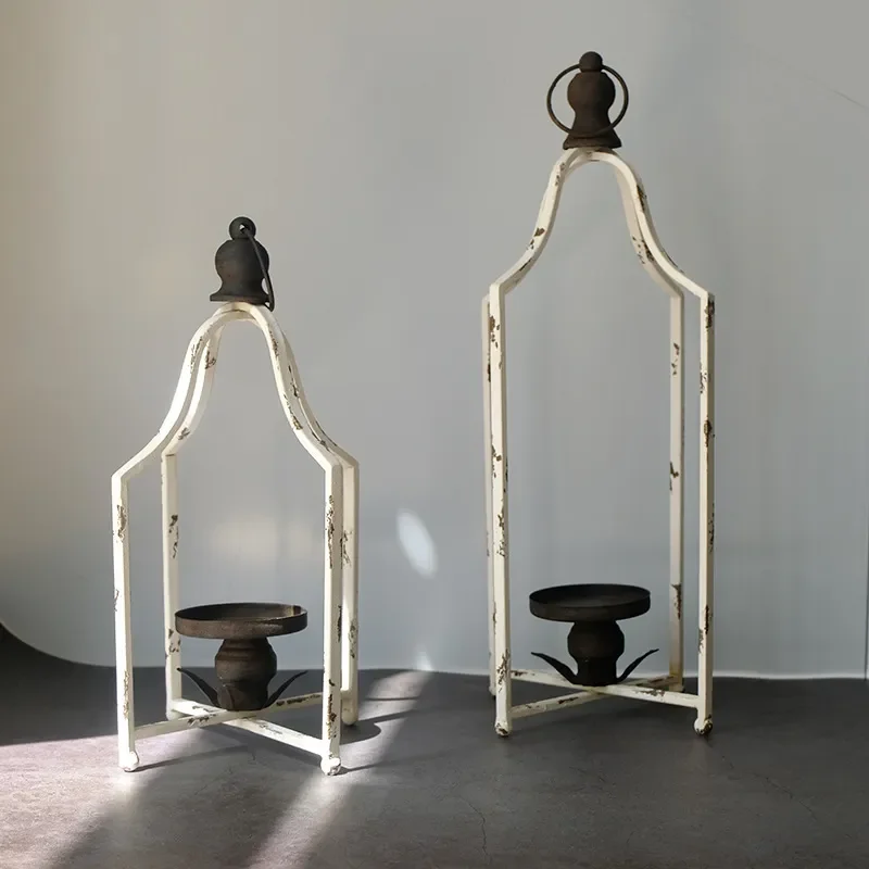 for American Retro Portable Wind Lamp Old Garden Decorative Wrought Iron Entrance Fireplace Candle Holder Disassembly and