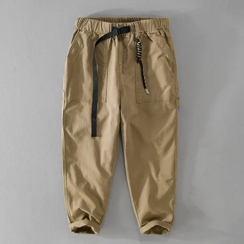 

Spring Autumn New 100% Cotton Loose Cargo Pants Men Clothing Casual Streetwear Jogger Pants Men Trousers with Belt
