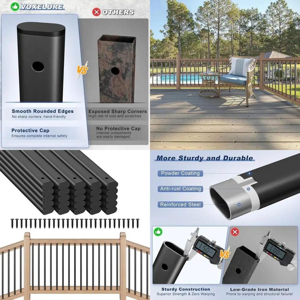 

25-Pack 32 Black Metal Deck Balusters for Staircases, Outdoor Porch Railings, 1.5mm Thick Hollow Spindles