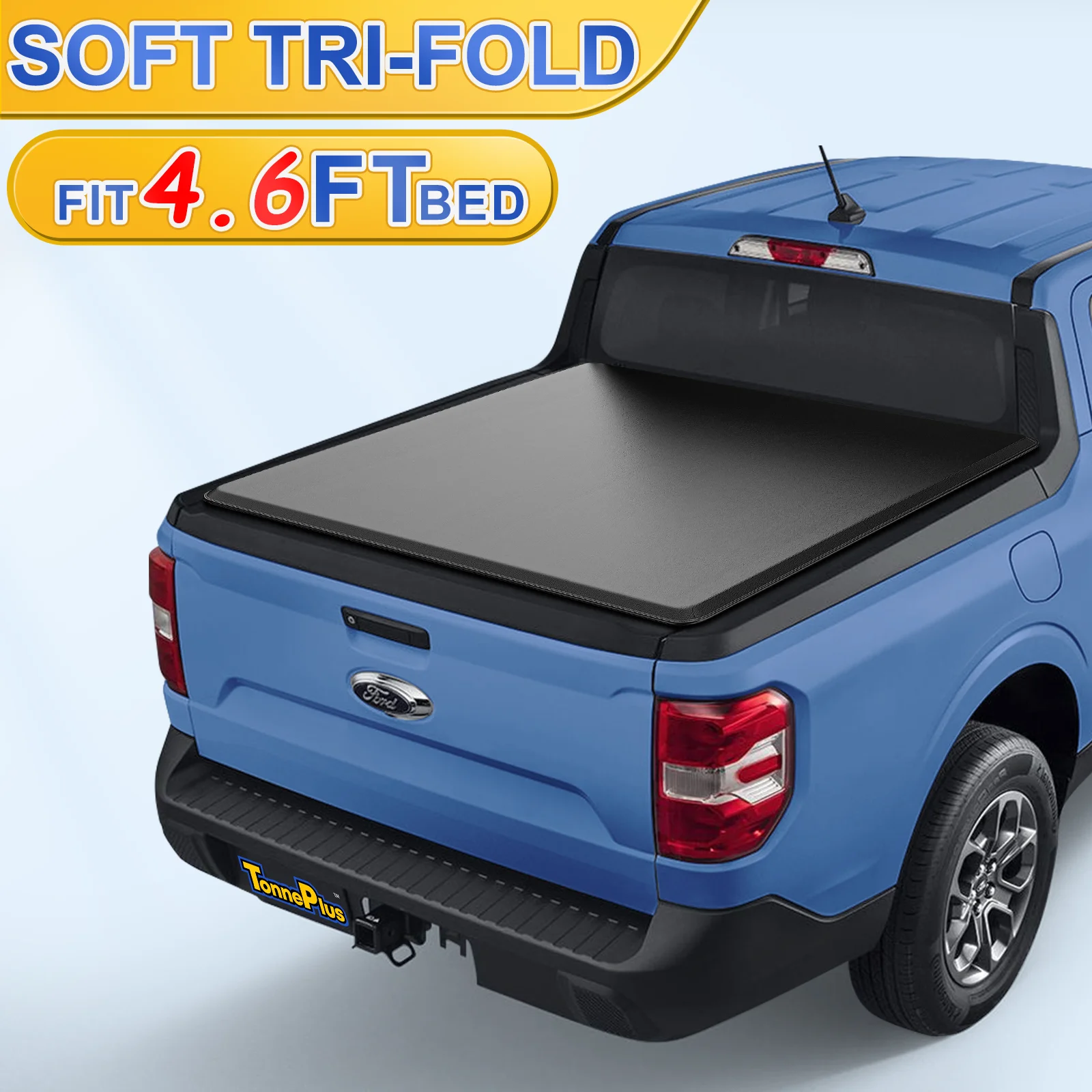 TonnePlus Soft Tri-Fold Tonneau Cover Truck Bed Covers for 2022-2024 Maverick 4.6FT Bed w/ Lamp Lightning | 4.6' (54.4