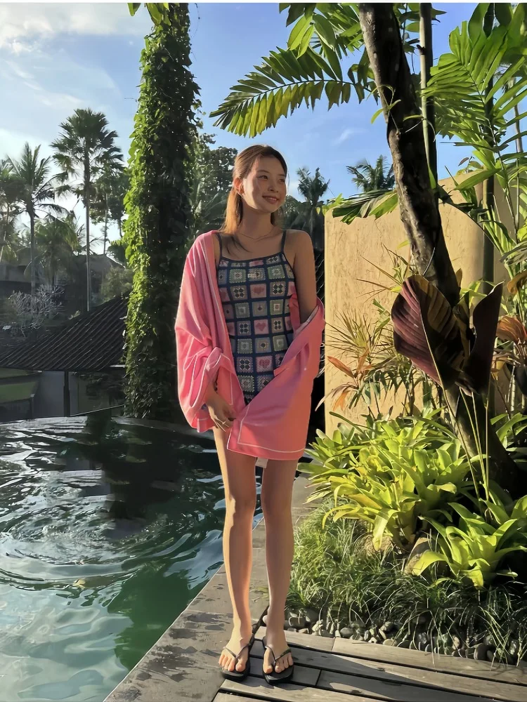 2026 Korean Style Cute One-Piece Swimsuit Cartoon Print Grid Racing Swimsuit for Women Hot Spring Swimming Pool Without Cover Up