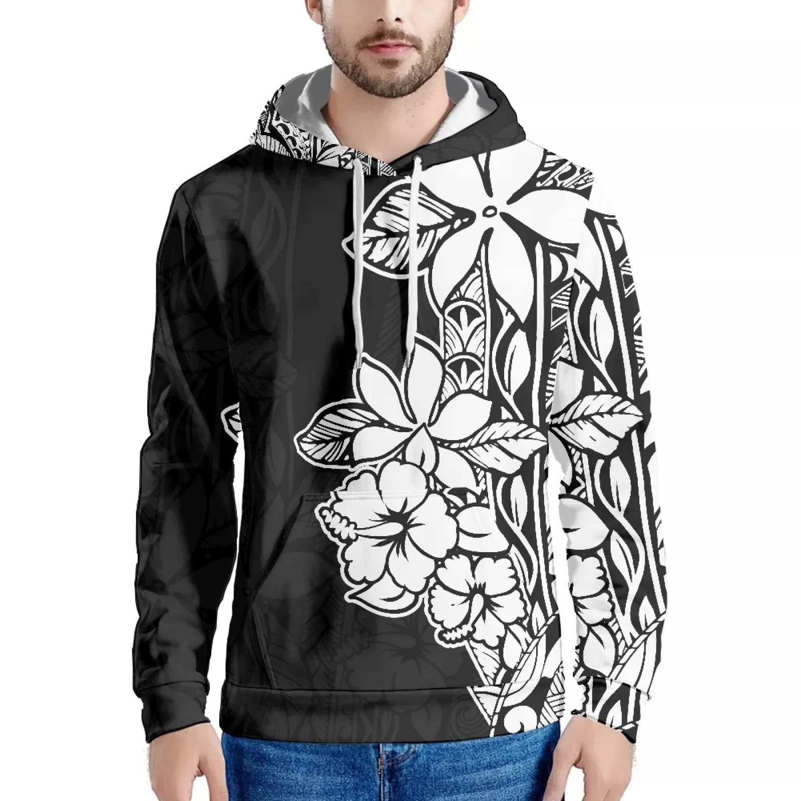 

New Hibiscus Design Printed Kosley Polynesian Hawaiian Fashion Sweatshirt Long Sleeve Hoodie Slim Man Hoodie Fake Luxury