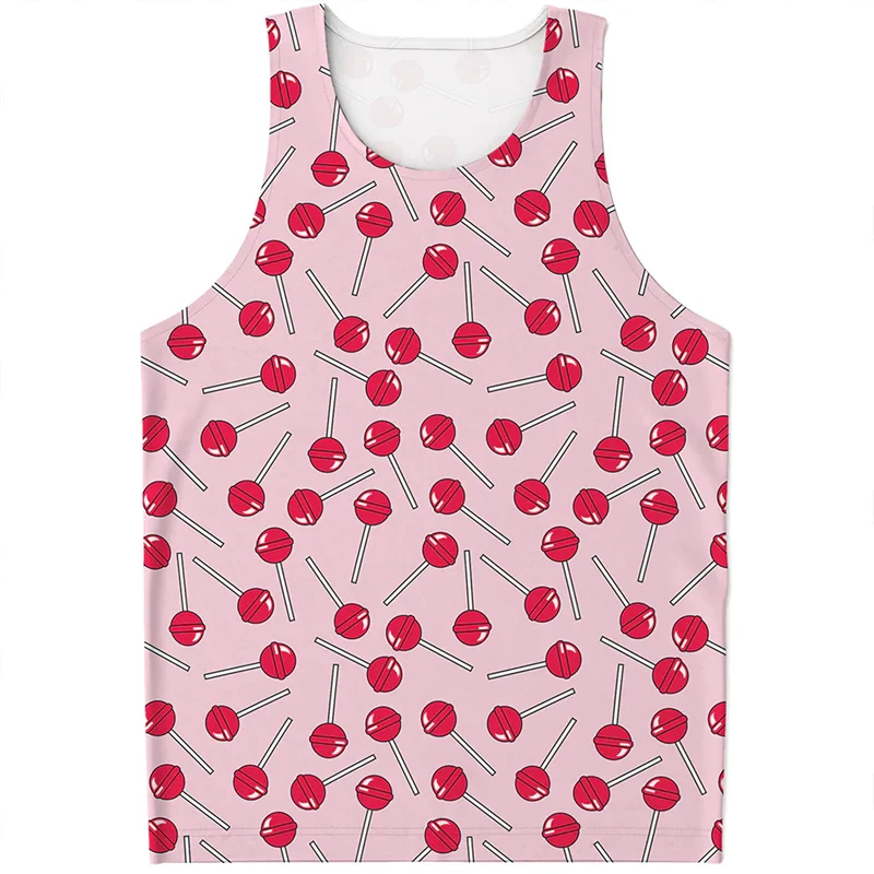 Cartoon Lollipop Candy Pattern Tank Top For Men Women Harajuku Fashion T-shirt 3D Printed Sleeveless Tees Street Cool Loose Vest