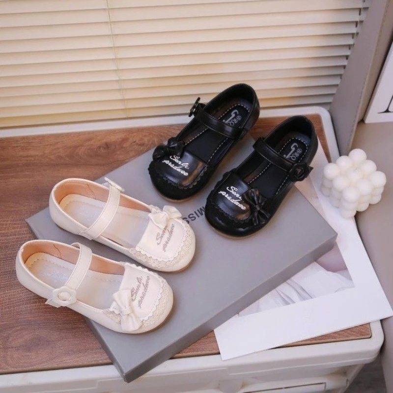 

Mary Janes Cute Spring Pure Color Sweet Children Leather Shoe Round Toe Boeknot Ruffles 26-36 Chic Girl's Shoe zapatos de niña