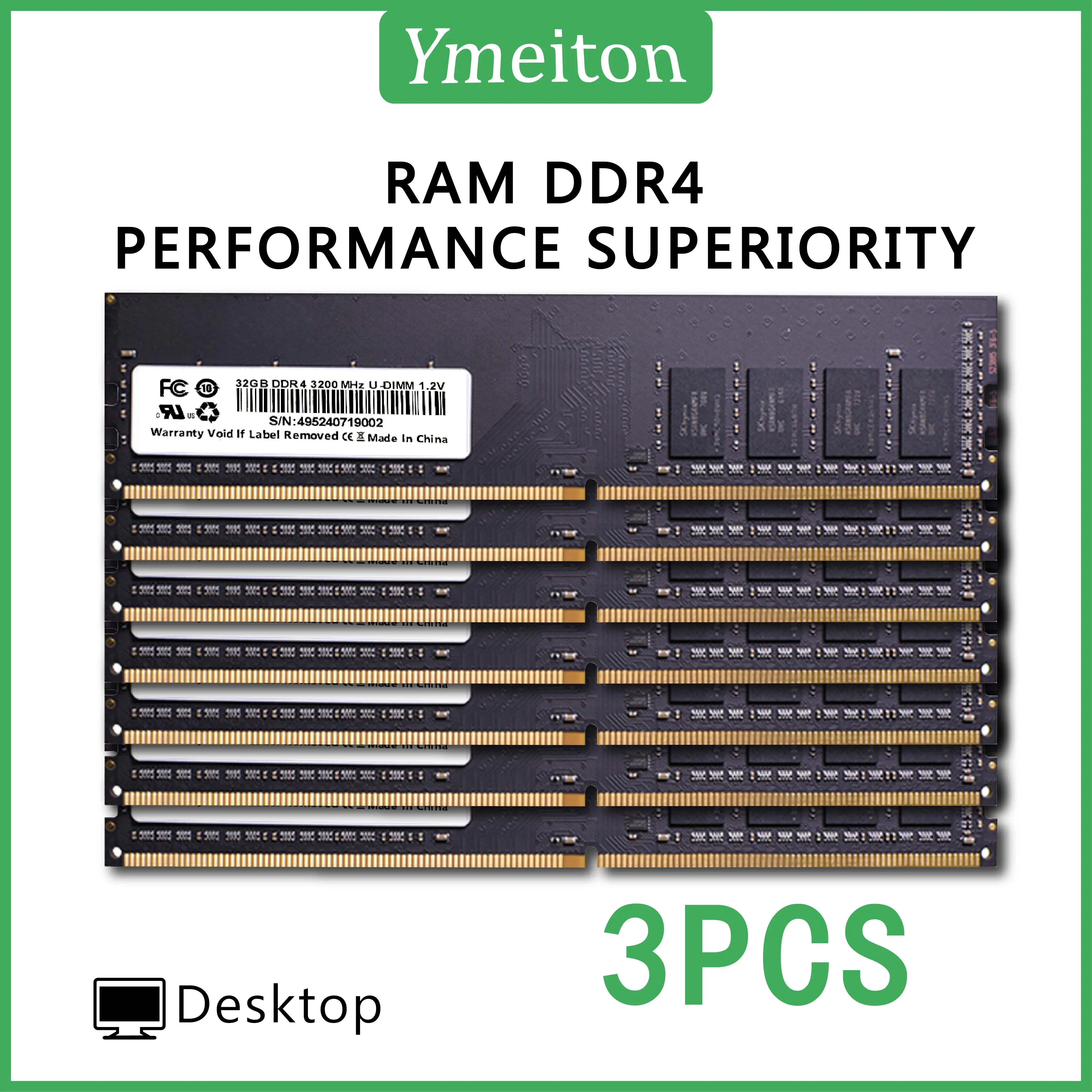 Ymeiton PC DDR4 3 PCS Desktop memory cards 2400MHz 2666MHz memoriam 4GB 8GB 16GB 32GB U-DIMM RAM 288pin Desktop memory wholesale