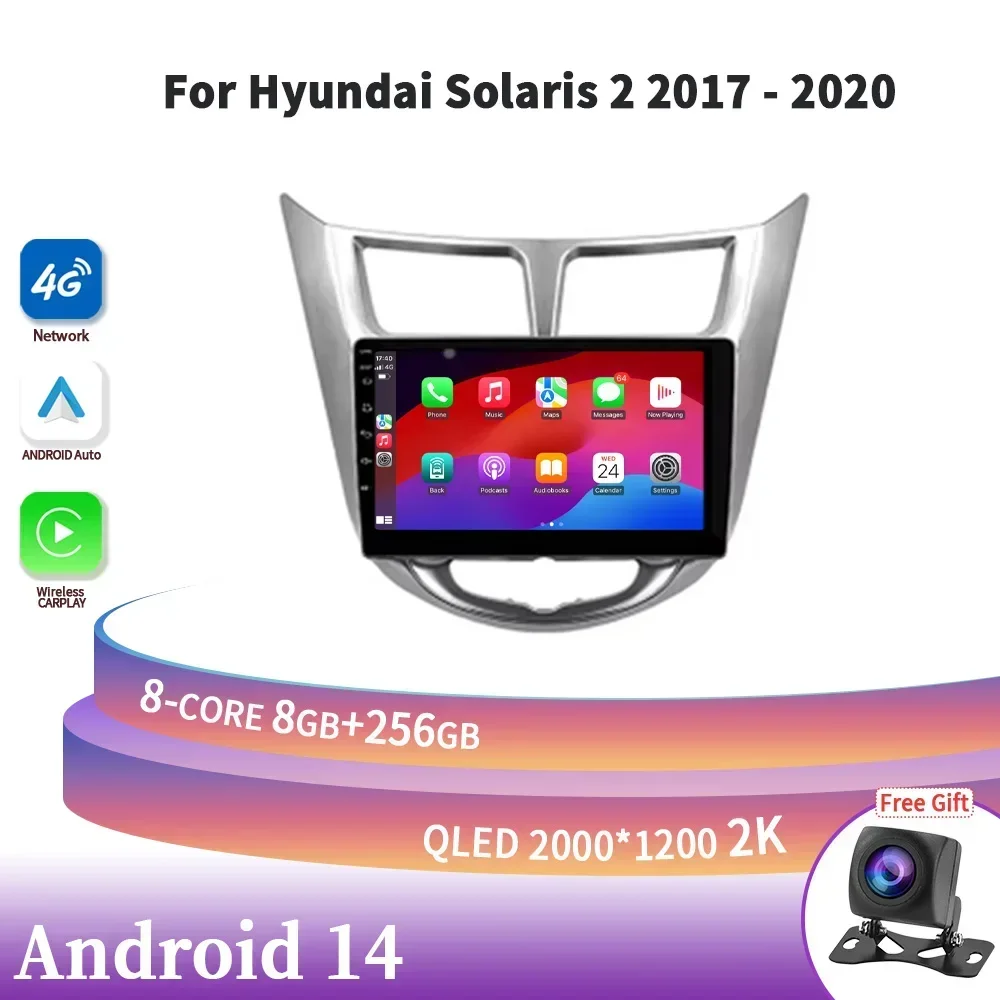 Android 14 For Hyundai Solaris 1 Accent 2010-2016 Wireless Carplay Stereo 2DIN 4G Car Radio Multimedia Navigation Screen