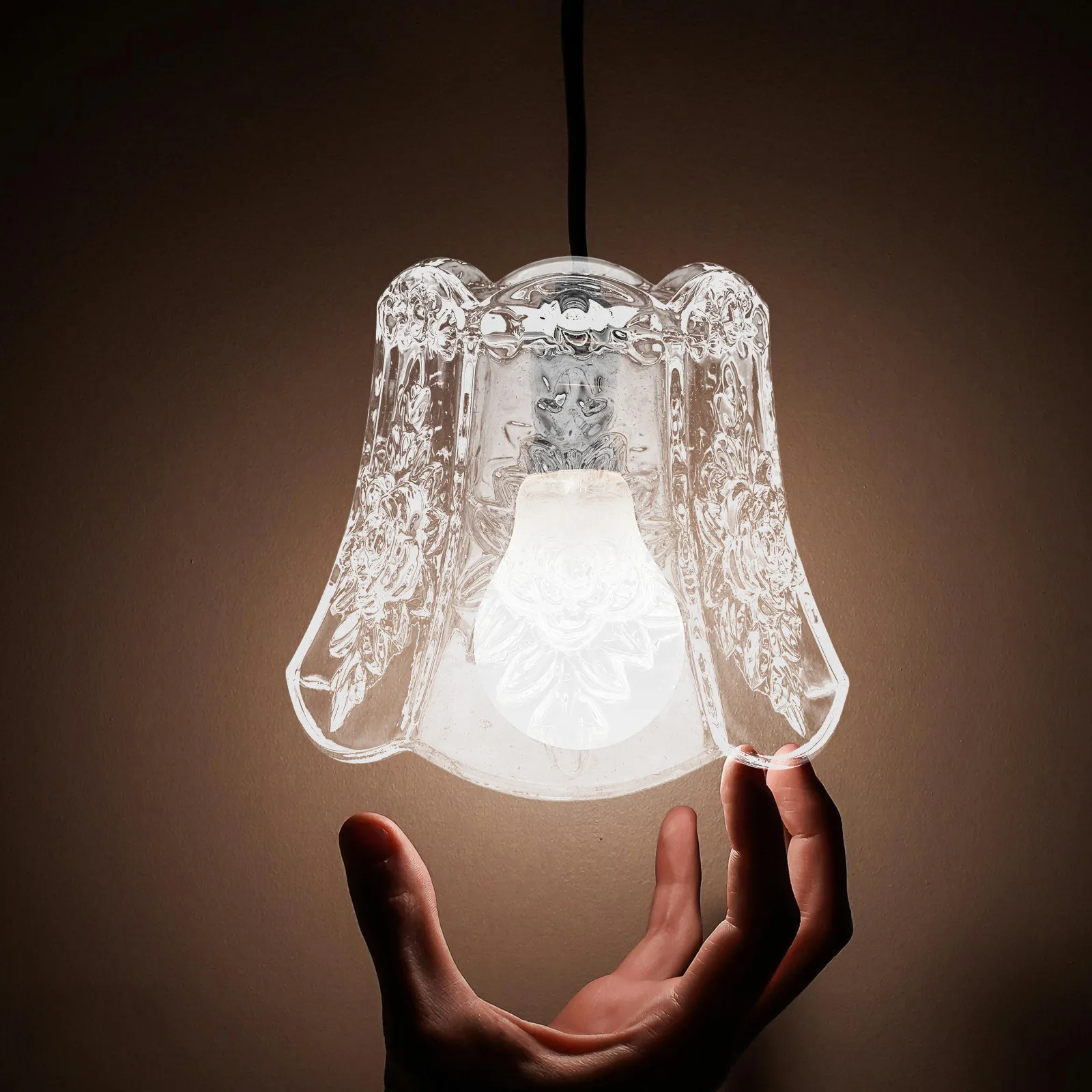 

Elegant Carved Glass Pendant Lamp Shade Replacement for Ceiling Light Fixture Dining Room Hallway Bay Window Decor Small Hanging