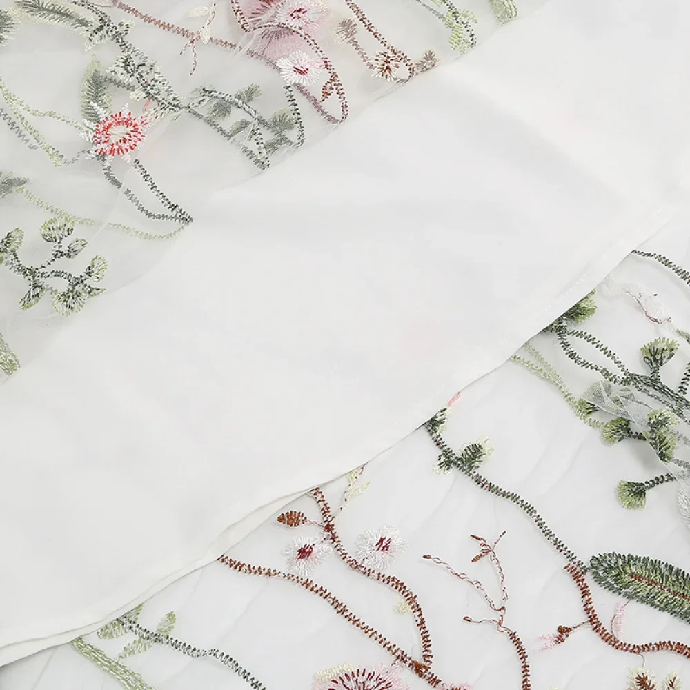 Kwiatowe luksusowe pełne haftowane tiulowe spódnice dla kobiet Mesh Midi A-Line Fairy Elastic Waist Summer Flare Flowy Girl Midskirts