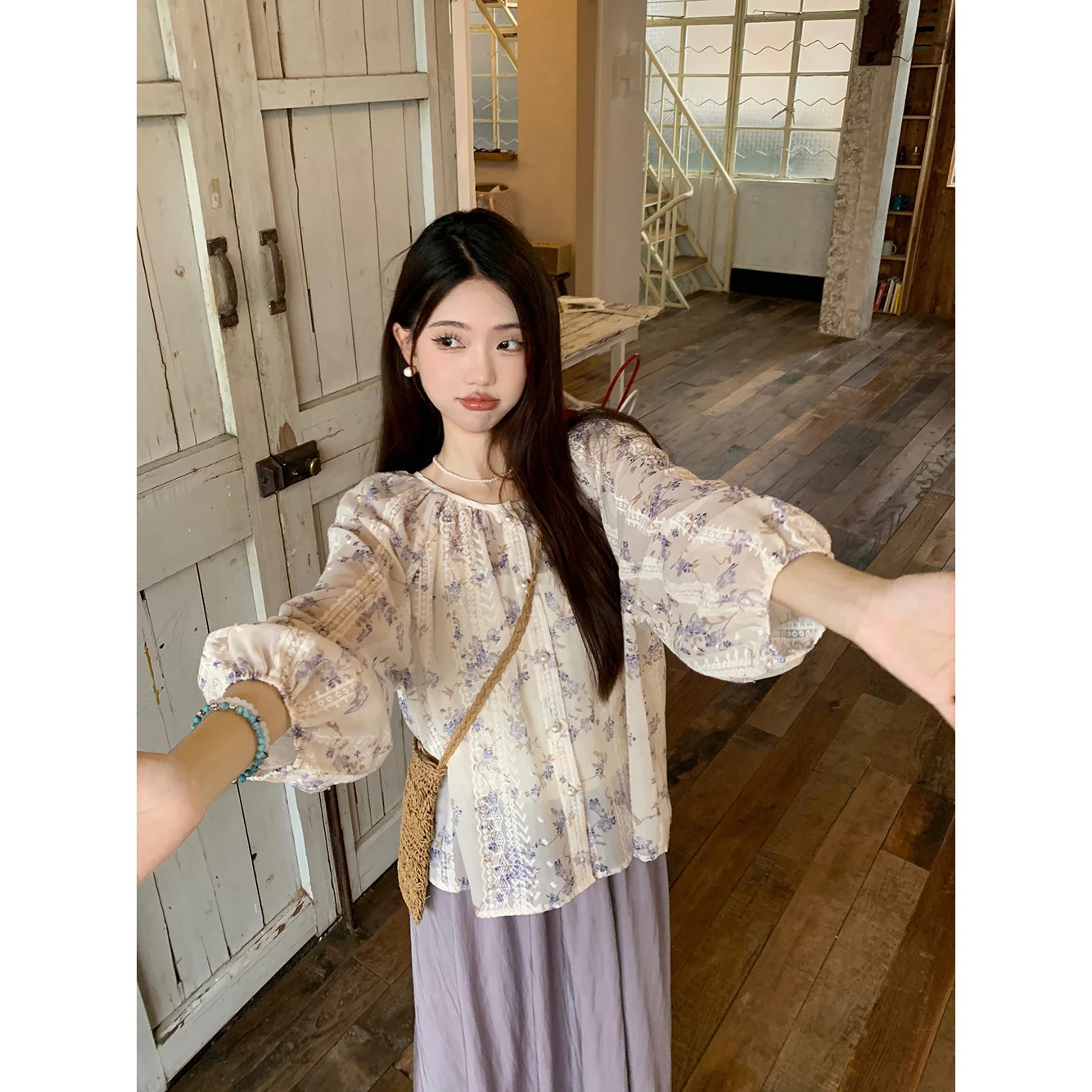 النمط الصيني ربيع الخريف مطبوعة قميص أنيق الأرجواني بيبي دول بأكمام طويلة ملابس الصين بلايز سترة امرأة بلوزة الحديثة #6