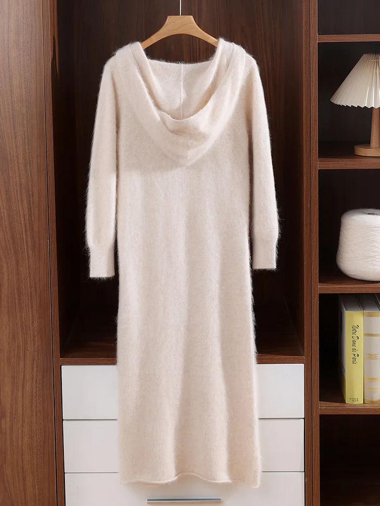 TLOML المرأة 100% المنك الكشمير فستان هوديي البلوز نمط غير رسمي الخريف الشتاء الصلبة لينة الدافئة الكشمير محبوك فستان طويل #2