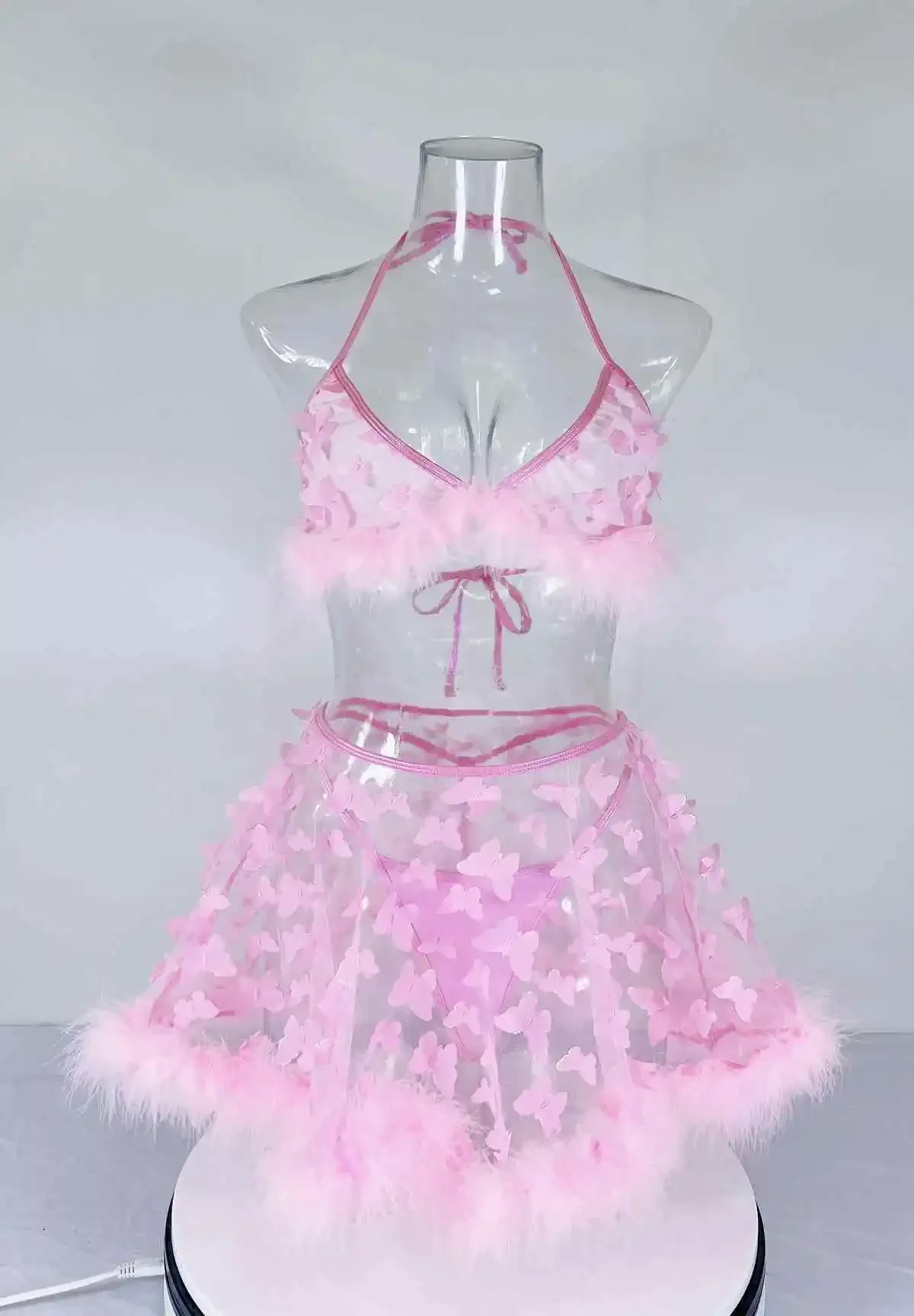 Venta al por mayor, vestido de lencería transparente de dos piezas de malla Sexy para mujer, falda tutú de mariposa con fliter erótico para mujer, disfraces dulces para chica