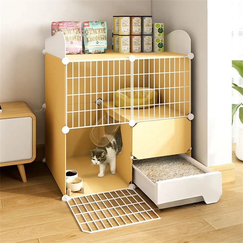 

Home Indoor Cat Cages Cat House Closed Cat Litter Box Oversized Free Space Cat Cage Luxury Pet Cat Villa Cat Litter with Toilet