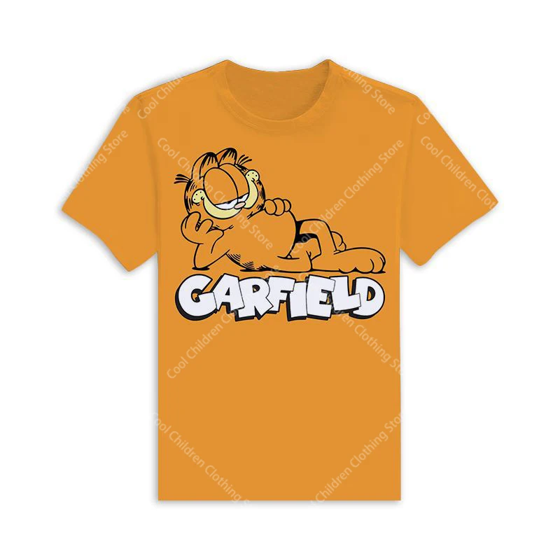 Miniso Summer Kawaii Garfield T-shirt 3-14 Year Old Children's Cartoon Anime Pattern Children's Girls Boys Fashion Short Sleeves