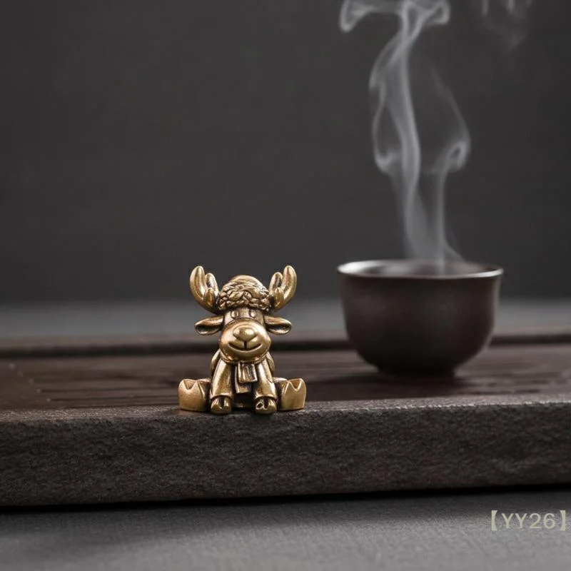 【YY26】Mini Solid Brass Christmas Sheep Figurine – Cute Vintage Desk Ornament Collectible Gift{Z}