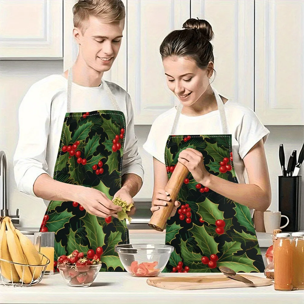 مريلة عيد الميلاد المطبوعة هولي الاحتفالية: أضف هتاف العطلة إلى الطبخ الخاص بك! مريلة مضادة للحشف لتزيين المنزل للعام الجديد