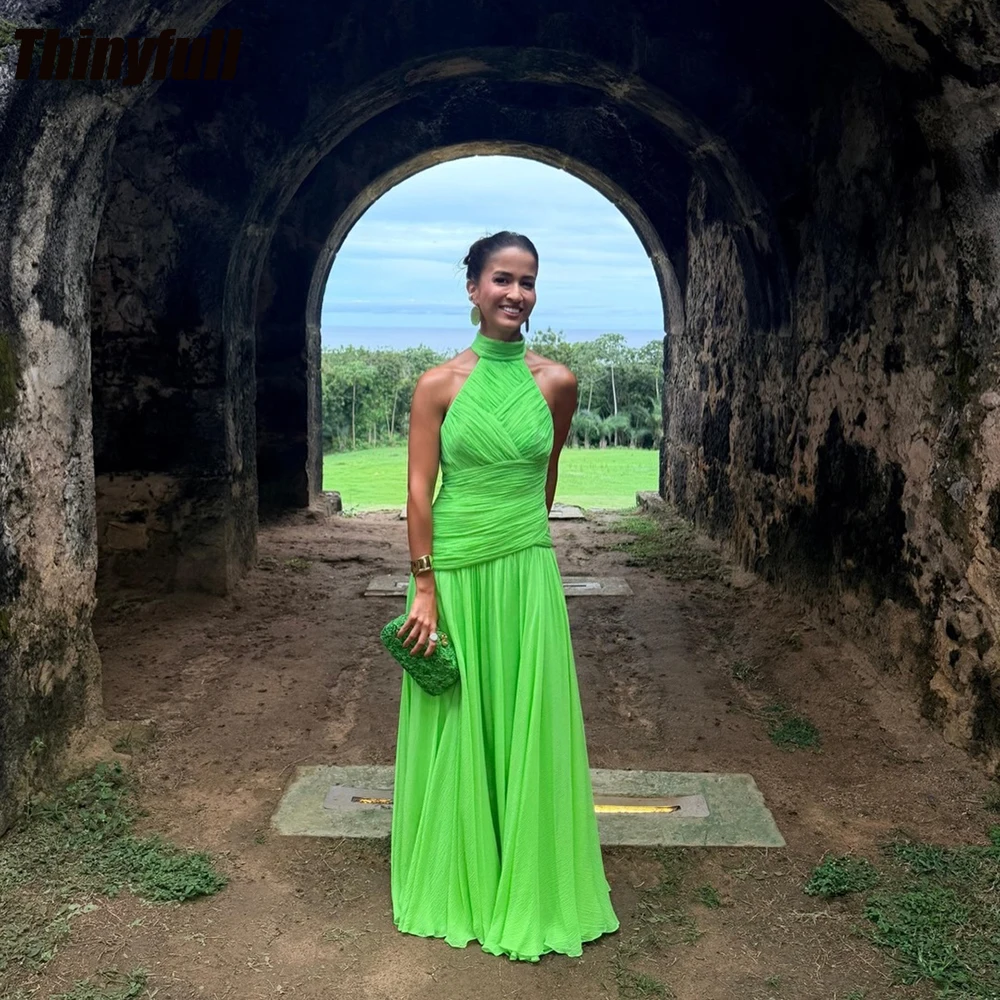 

Thinyfull Chiffon A-line Prom Dress Sleeveless Ruched Evening Party Dress Vestidos De Fiesta Elegantes Robe De Soirée Customized