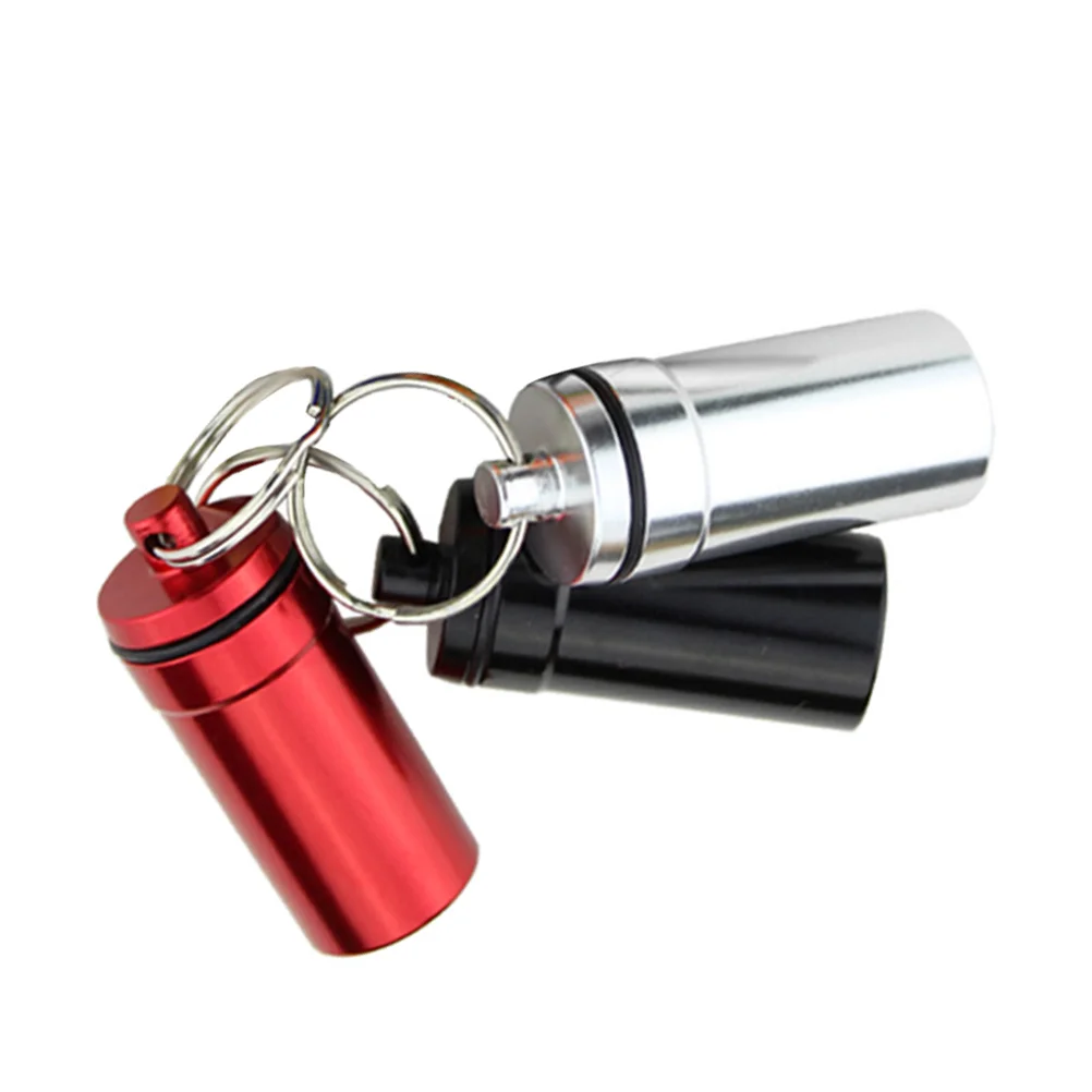 3pcs Mini Bottles Waterproof Aluminum Alloy Keychain Holder Medicine Dispenser (Red Silver Black) portable container