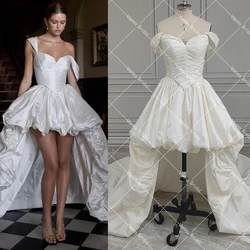 Vestido de novia con corsé de tafetán alto y bajo, tirantes con hombros descubiertos, escote corazón, fruncidos, vestidos de novia modernos personalizados