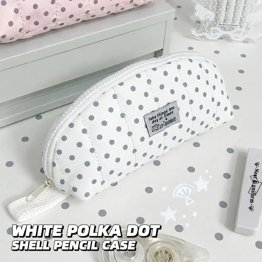 Polka Dot Print Pencil Case Multi-Layer Divided Shell Shape Pencil Pouch Large Capacity Portable Stationery Pouch Studnets