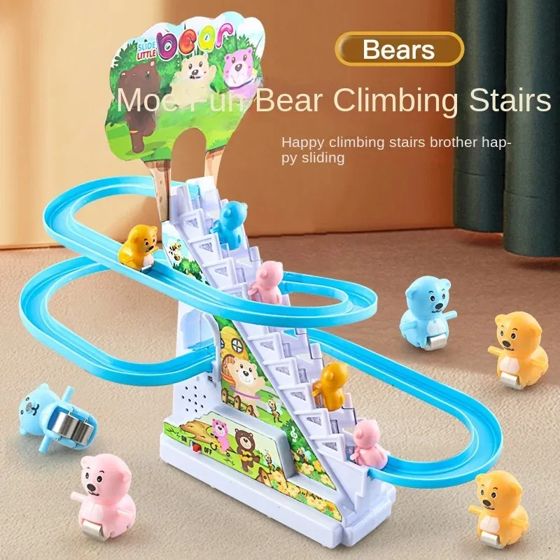 Little duck auto stair-climbing electric track car, yellow duck slide design, kids' educational hands-on observation toy.