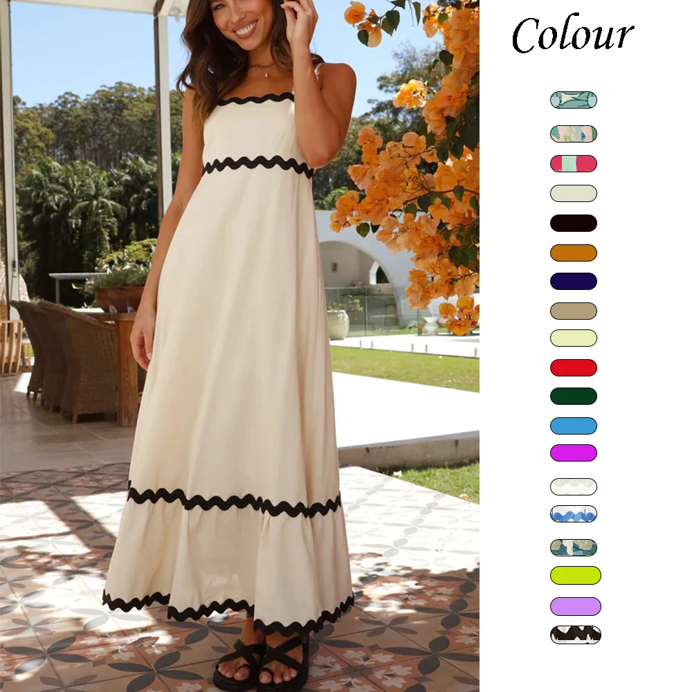 

2025 Summer New Solid Color Lace Splicing Elegant Strap Tube-length Oversized Pendulum Women's Long Dress
