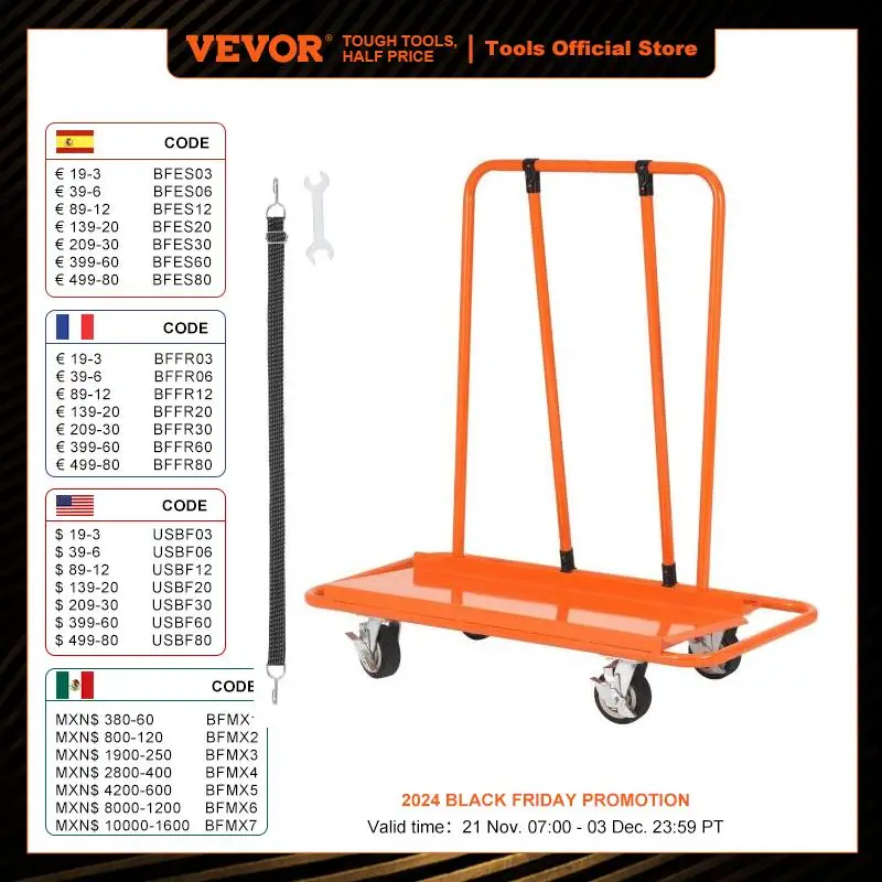 VEVOR 3000 LBS Panel Dolly Drywall Sheet Cart with Deck and 5