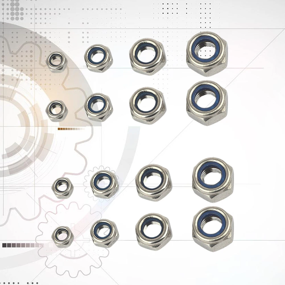 

180pcs Stainless Steel Hexagonal Lock Nut Set With Nylon Nut Assortment For Machinery Auto Fastening Lightweight Easy