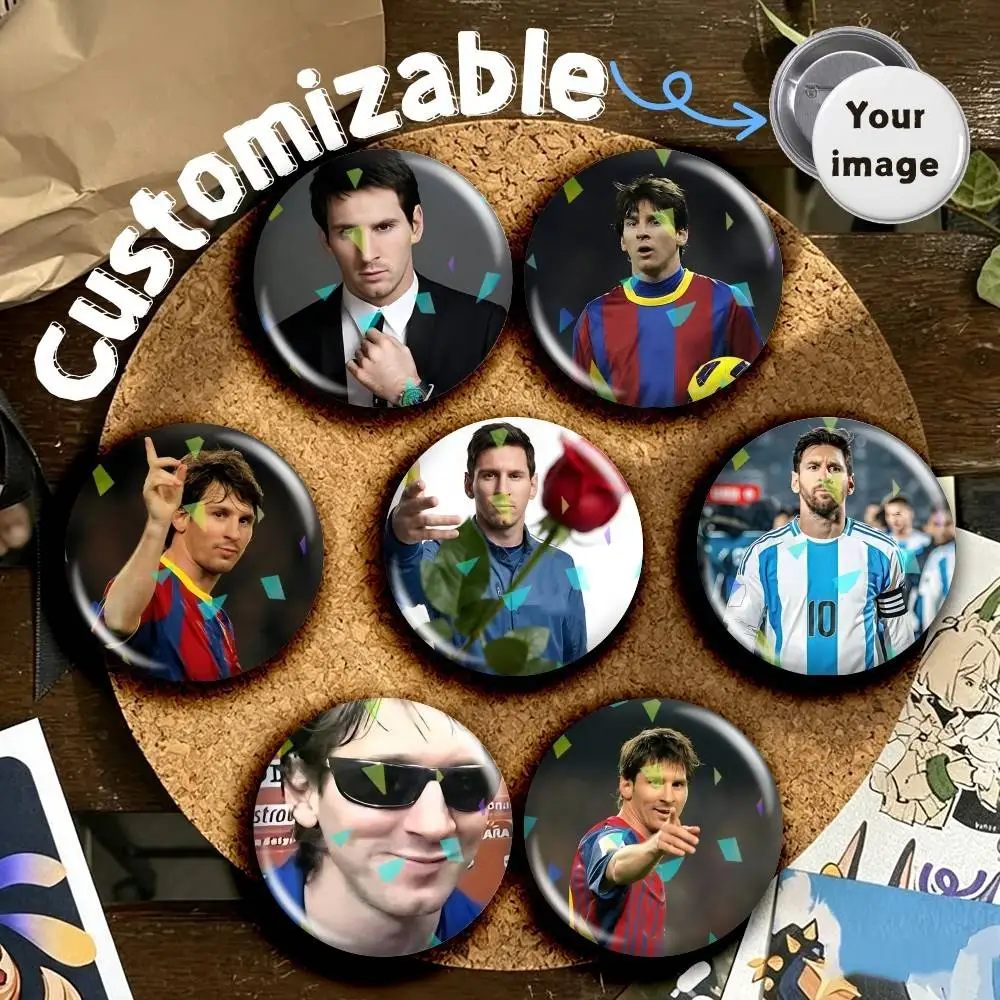 GOAT-Leo Messi-10 Artistic  Customizable Round Brooch Pins, Personalized Badges With Broken Glass Design Fashion Accessory