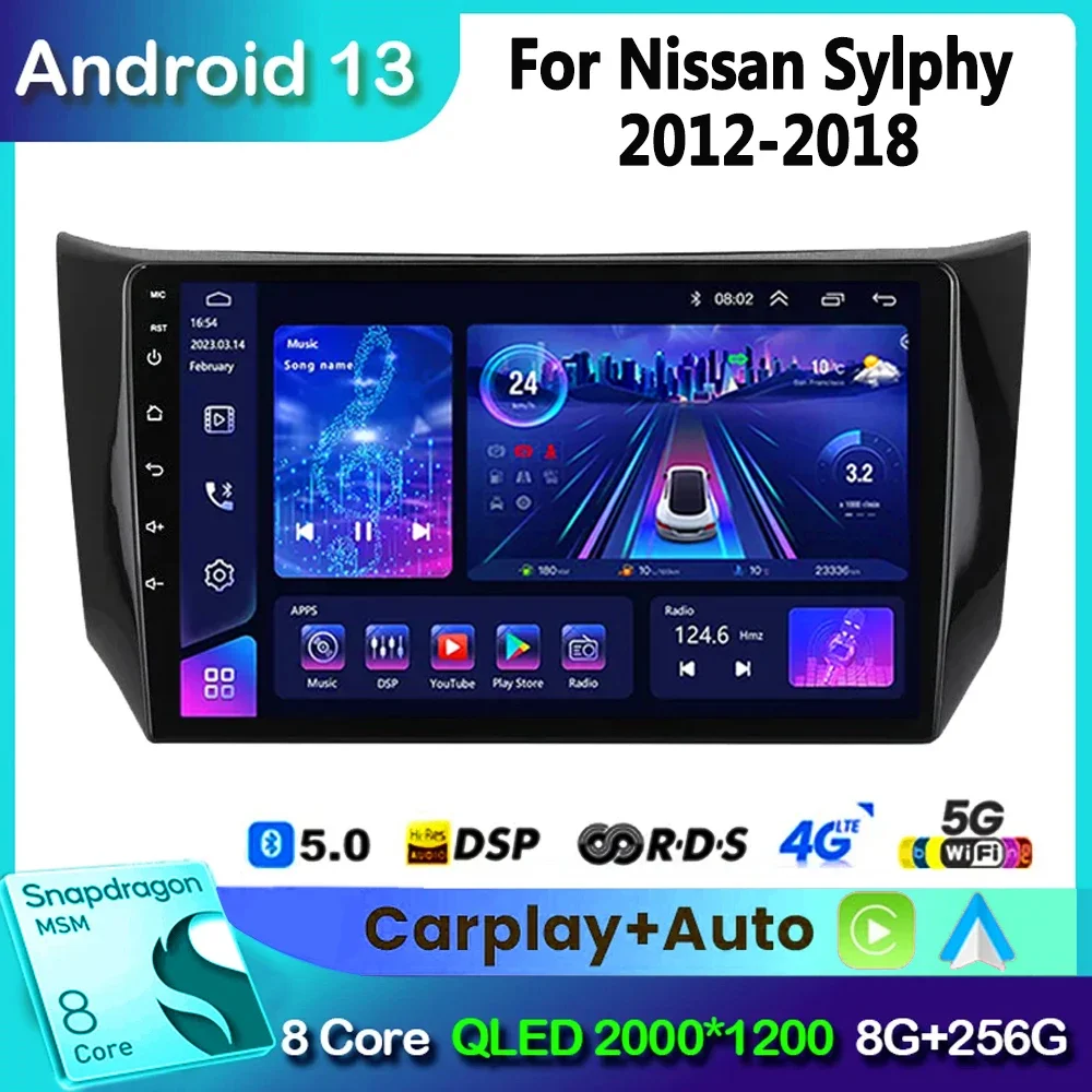 Android 13 car for Nissan Sylphy B17 Sentra 2012 - 2018 Car Radio Multimedia Player GPS Navigation Autoradio Carplay Head Unit