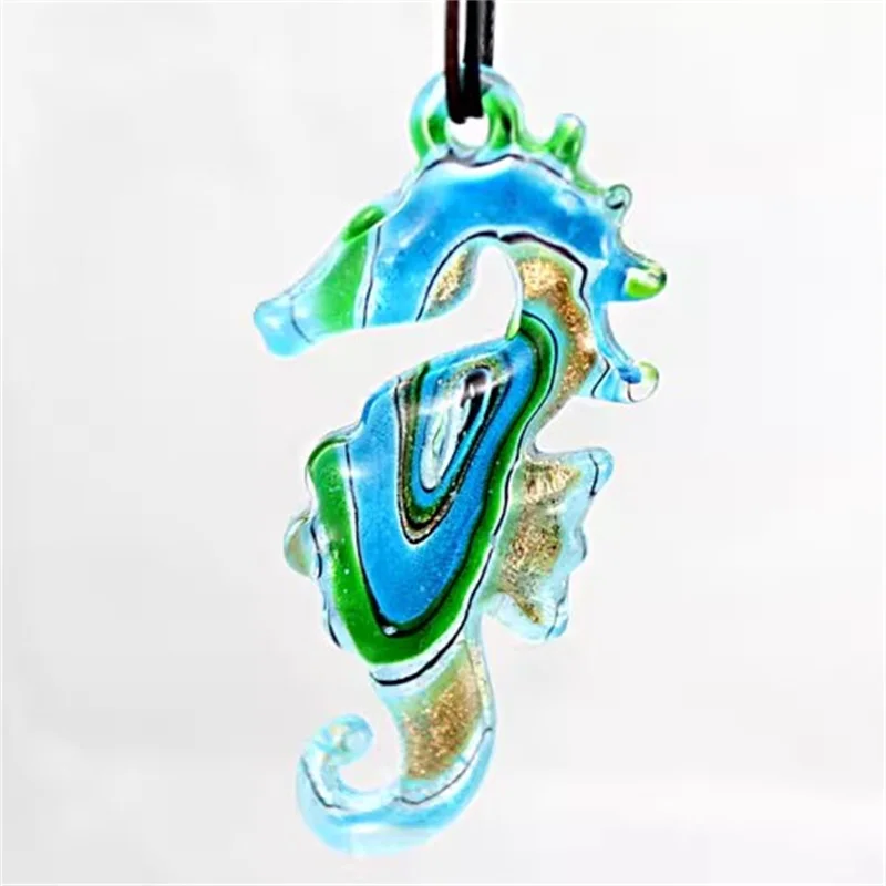 Handmade Murano Pendant Chain Inspired Animal Spiral Hippocampus Shaped Glass Pendant Necklace Sweater Chain Glass Jewelry Gifts