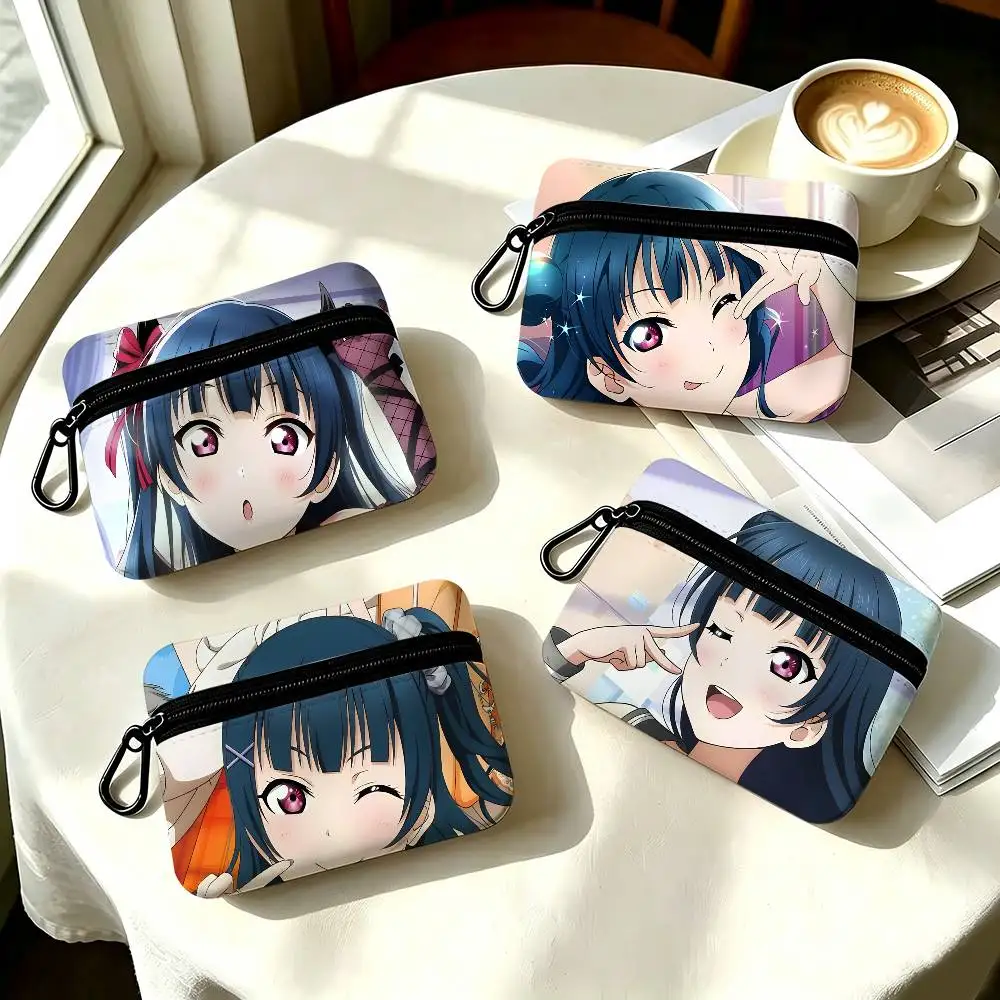 1pc Yoshiko Tsushima Anime Characters Coin Purse With Carabiner Hook Portable Key Card Wallet Small Zipper Storage Pouch