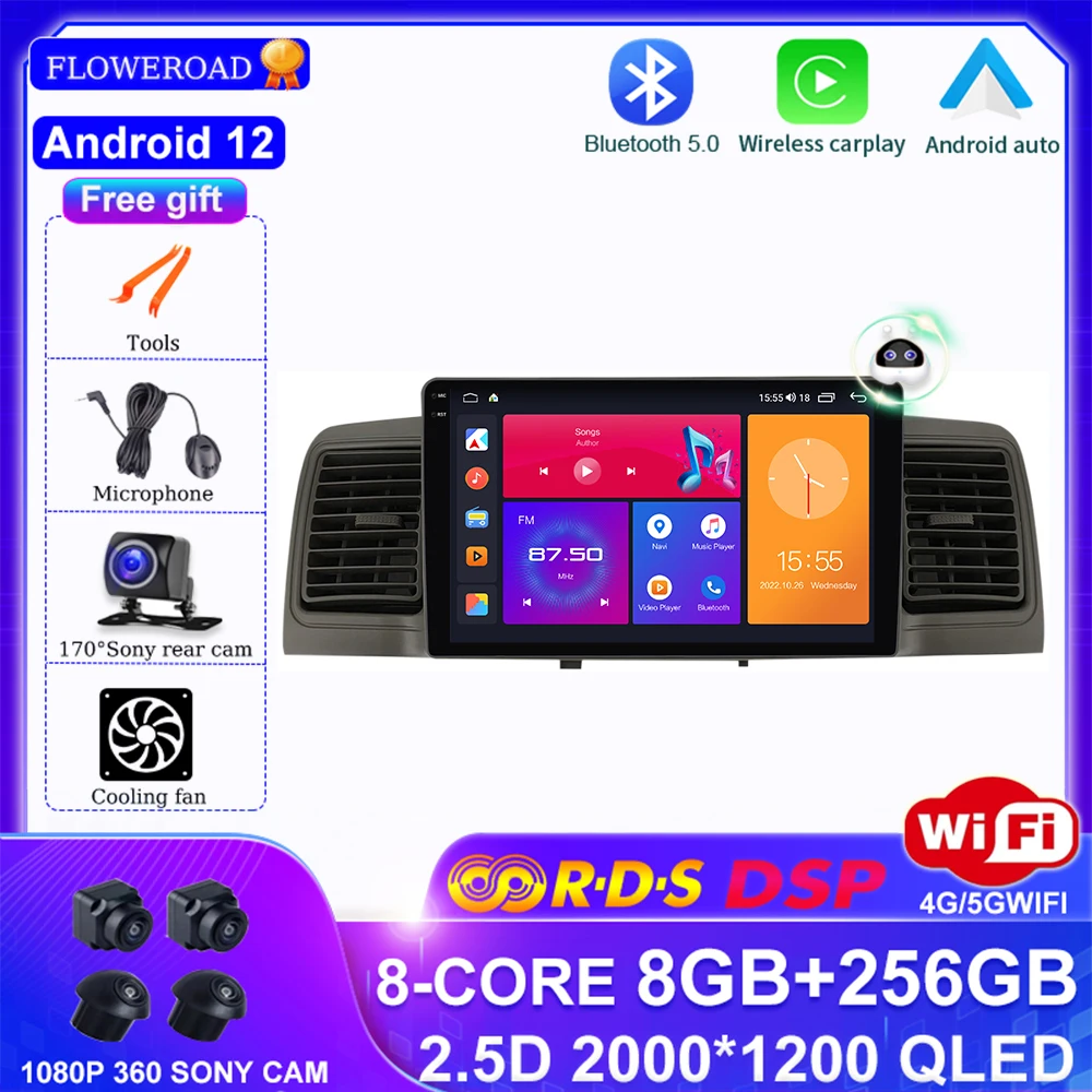 

for Toyota COROLLA EX 2007-2012 Car Radio Multimedia Video Player Navigation GPS Android 12 No 2din 2 din dvd RDS IPS 360 Cam