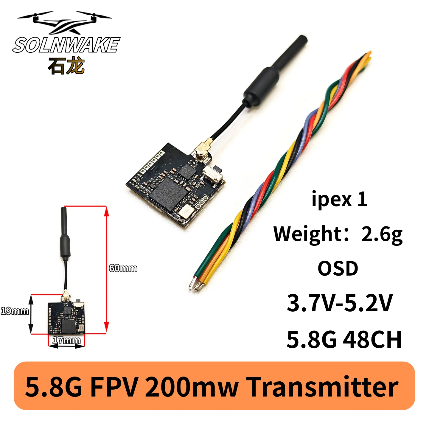 SLONWAKE Nano 5.8G 48CH 200mW Micro VTX transmission OSD Adjustment Parameters support 2.1 for RC FPV Drone plane DIY Toystran