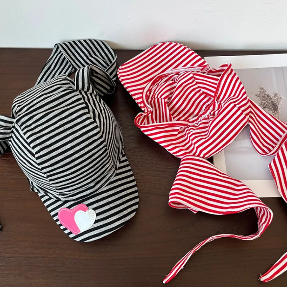 

Модная бейсболка с кроличьими ушками Y2K, солнцезащитный крем, кепка с ушками в стиле панк, шляпа в полоску с козырьком в форме сердца для девочек